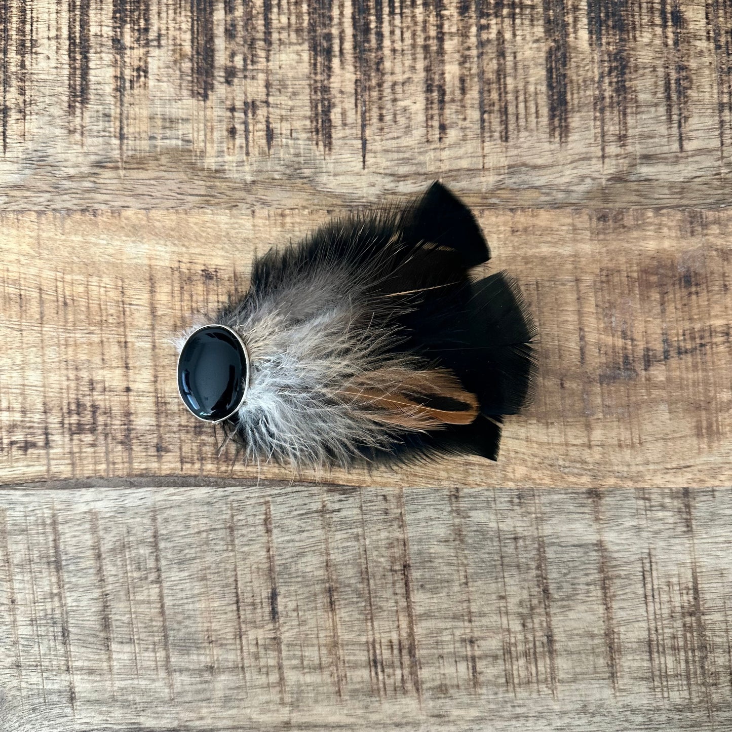 Onyx & Feather Hat Pin