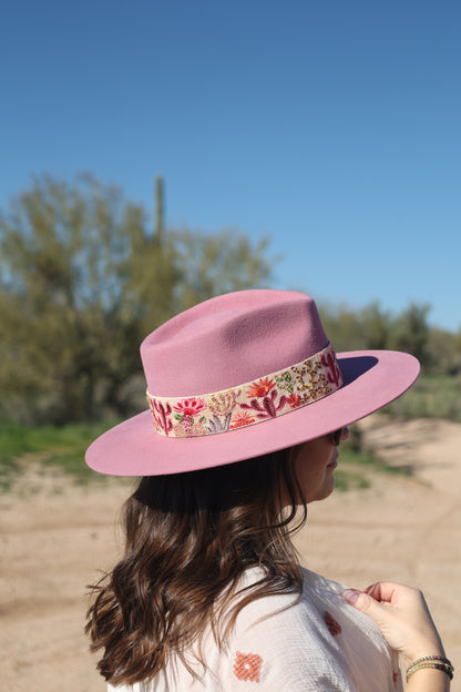 Pink Embroidered Desert Bloom Wool Hat