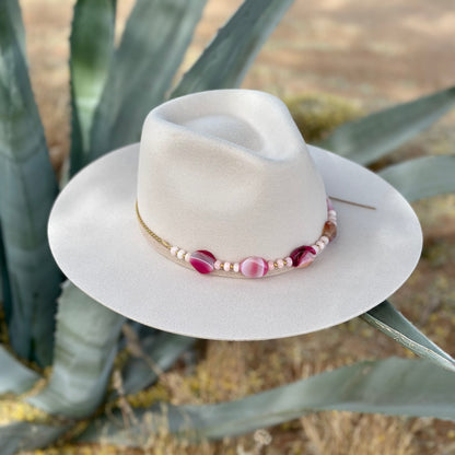 Pink Striped Agate and Jade Hat Band