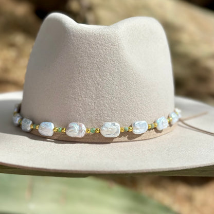 White Freshwater Pearl Amazonite Hat Band