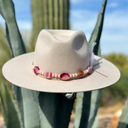 Pink Striped Agate and Jade Hat Band