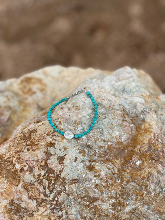 Kingman Turquoise & Pearl Bracelet