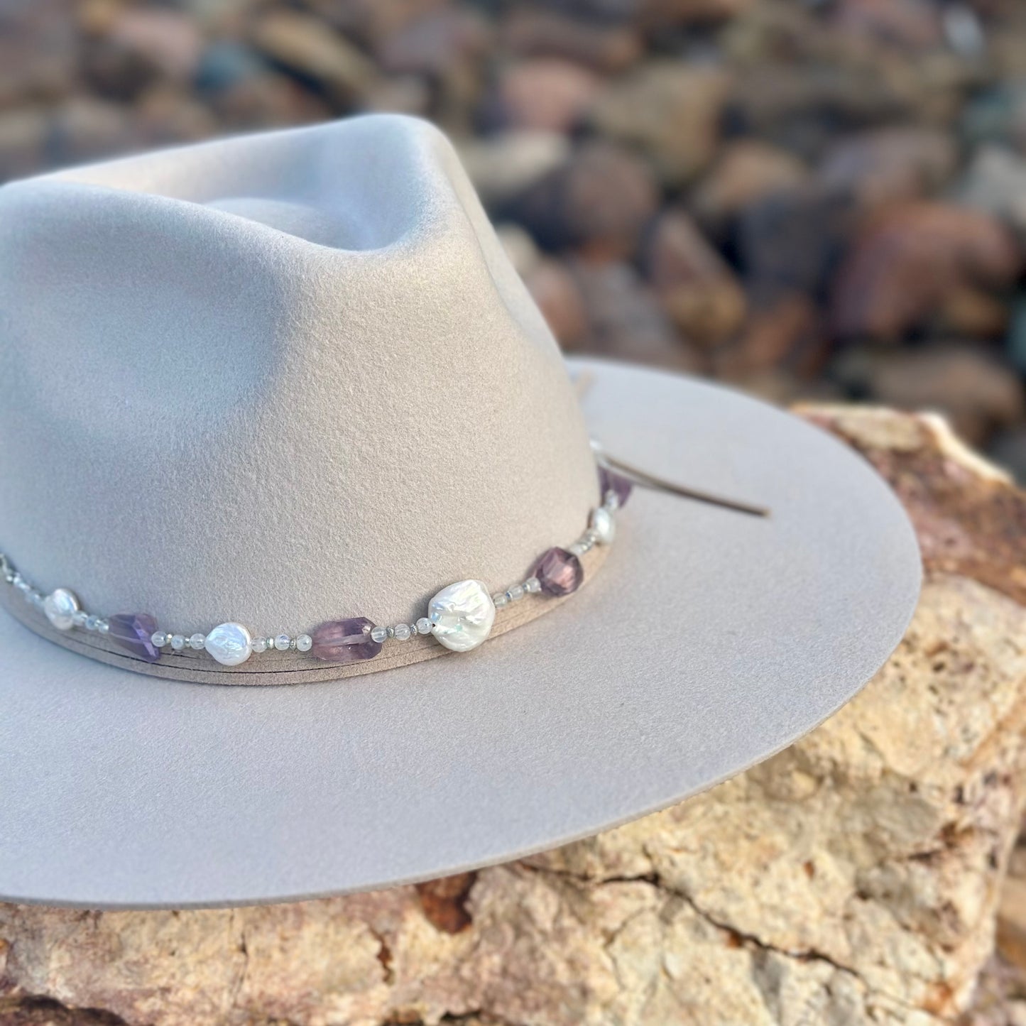 Amethyst Moonstone & Pearl Hat Band