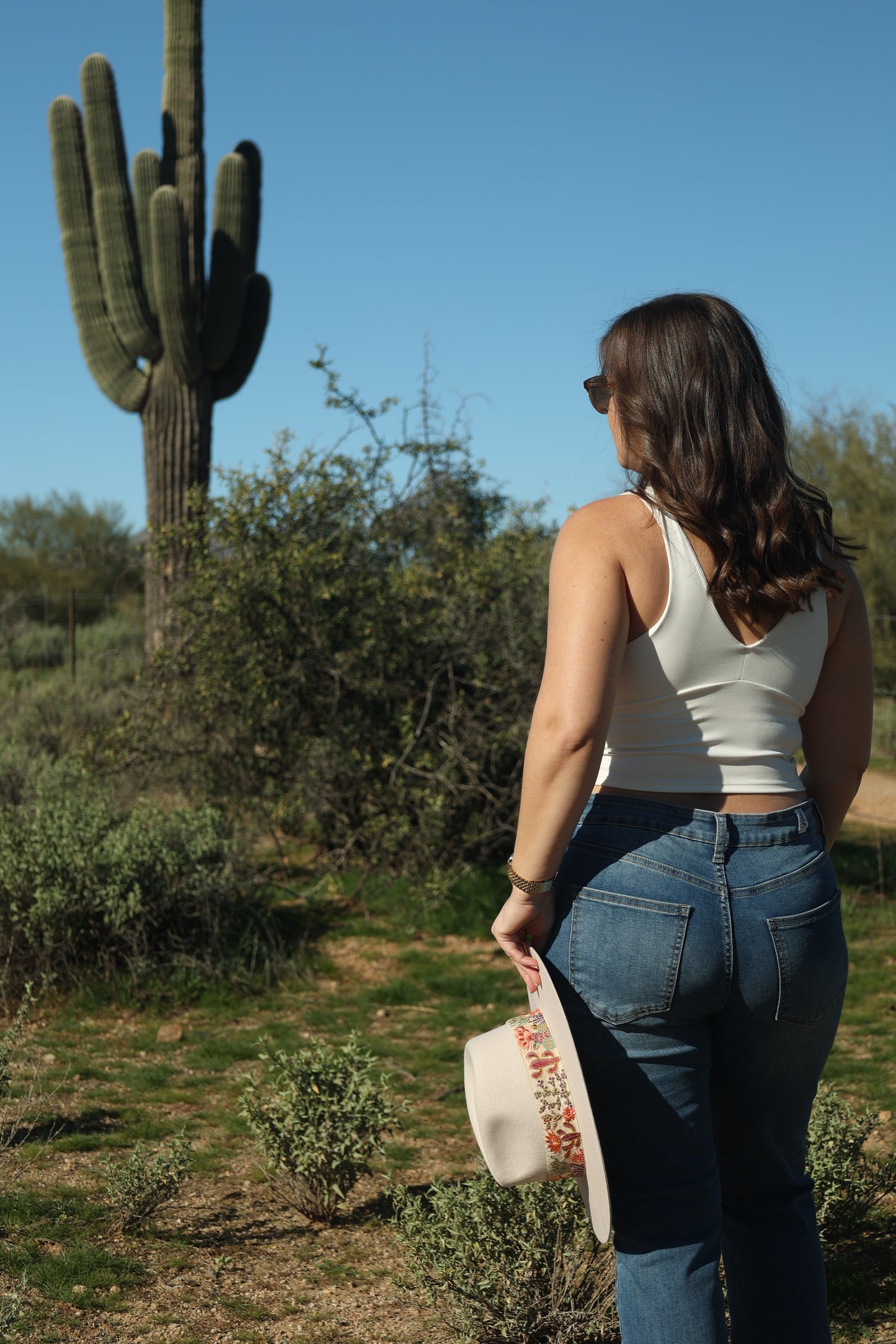 White Embroidered Desert Bloom Wool Hat