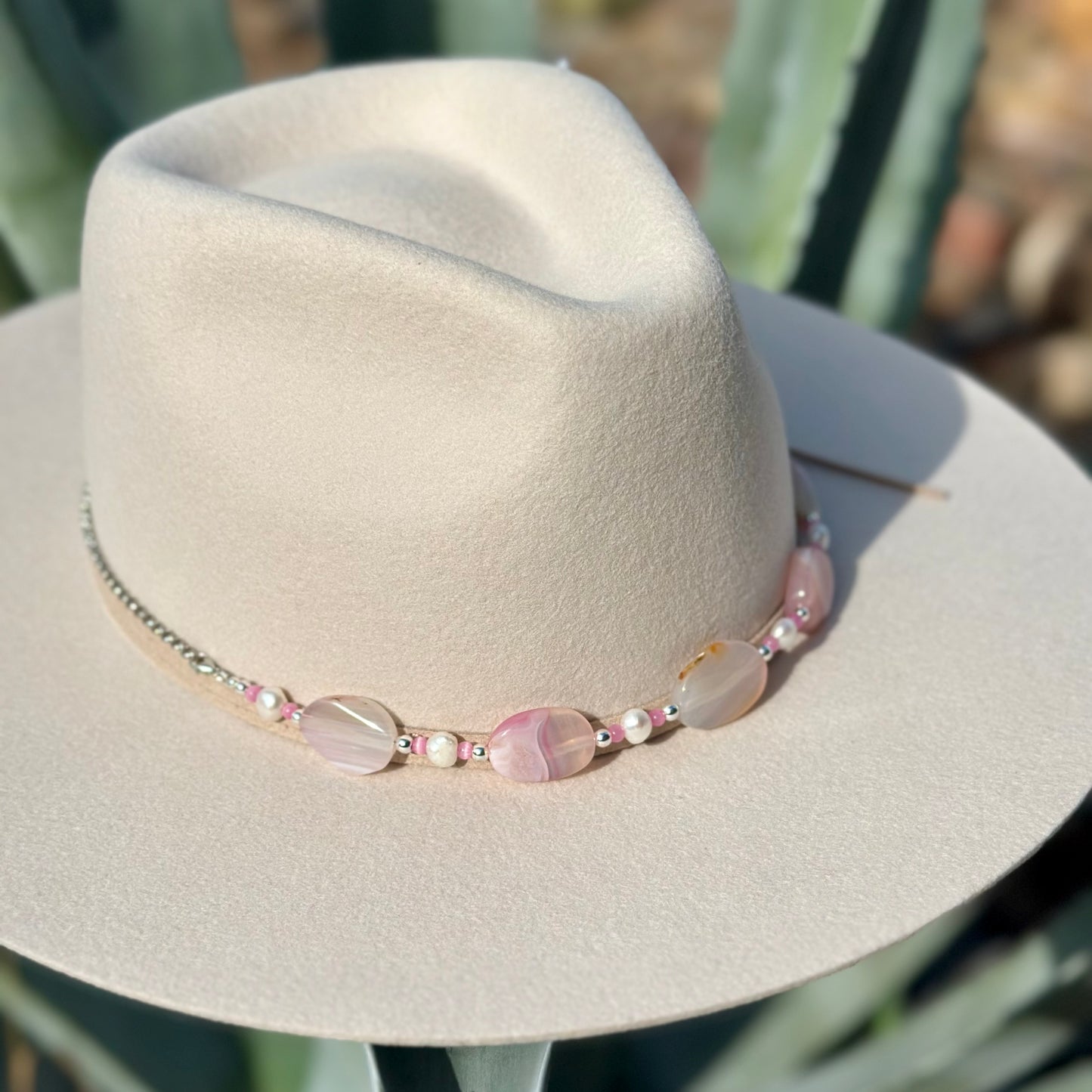 Pearl and Pink Agate Hat Band