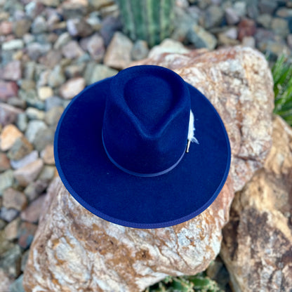 Navy Rancher Wool Hat and Bolo Tie Feather Hat Pin Western Cowboy Hat