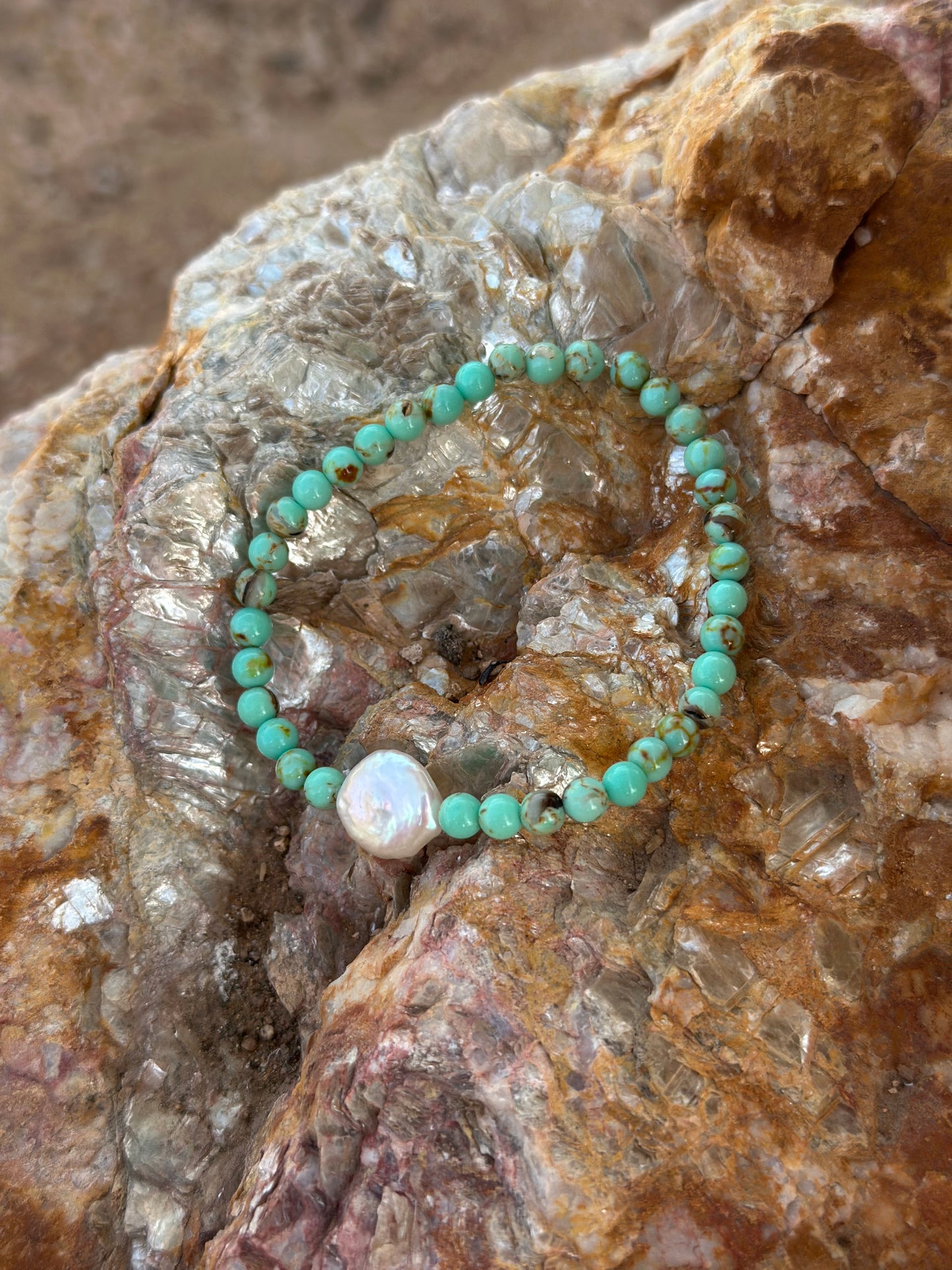 Manmade Turquoise and Freshwater Pearl Bracelets