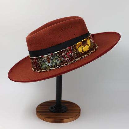 Handmade Aquarius garnet birthstone hat. A meaningful zodiac gift with western, one-of-a-kind style.