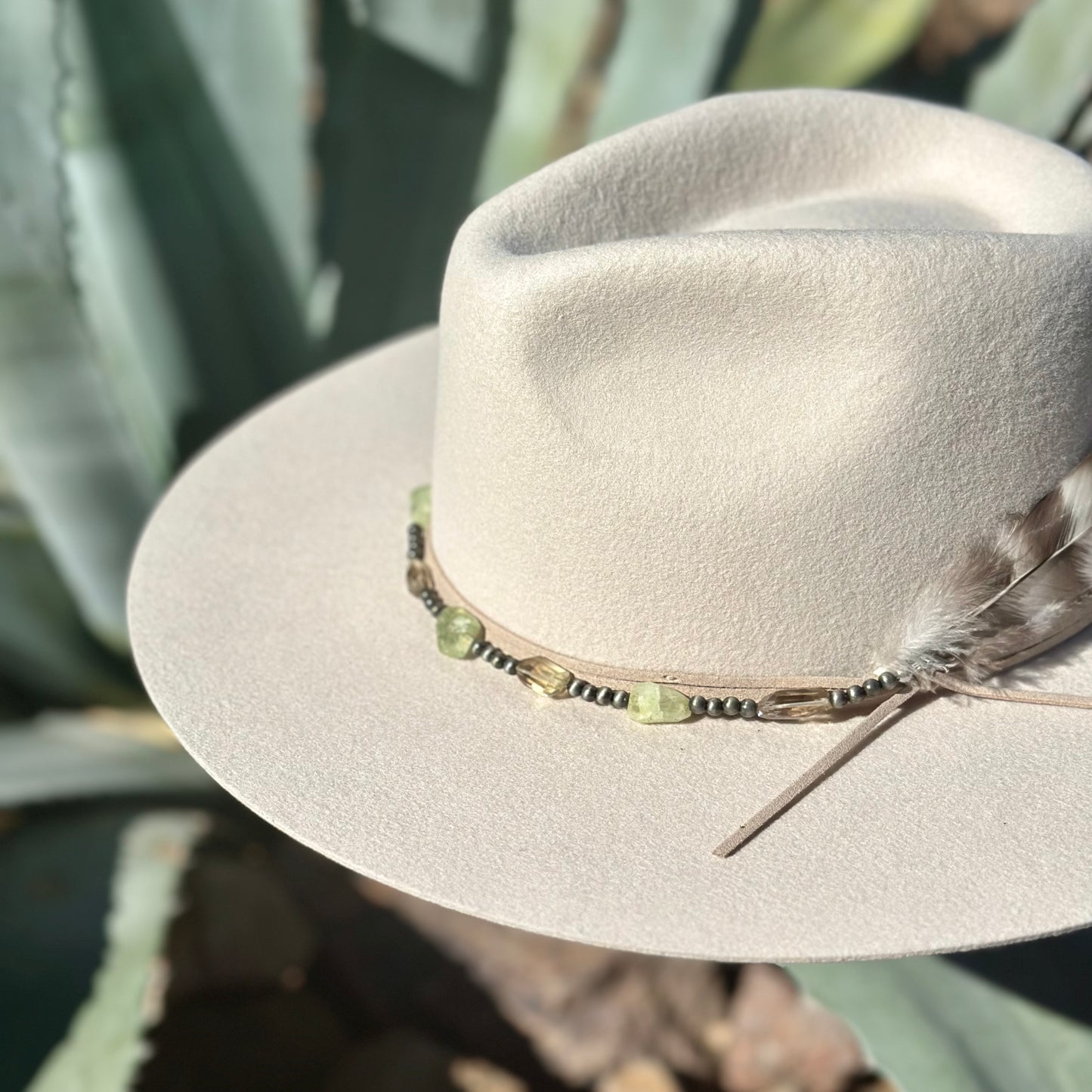 Faux Navajo Pearls, Prehnite and Smoky Quartz Hat Band