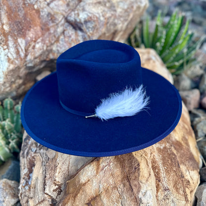 Navy Rancher Wool Hat and Bolo Tie Feather Hat Pin Western Cowboy Hat