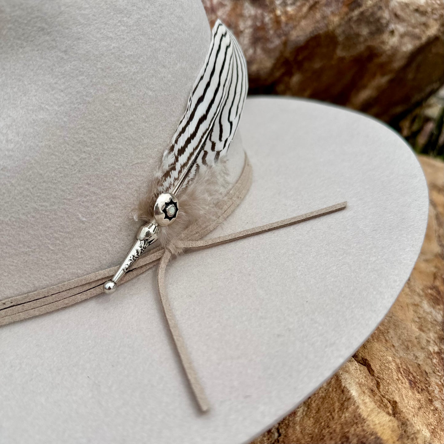 Upcycled Navajo Opal & Feather Removable Hat Pin