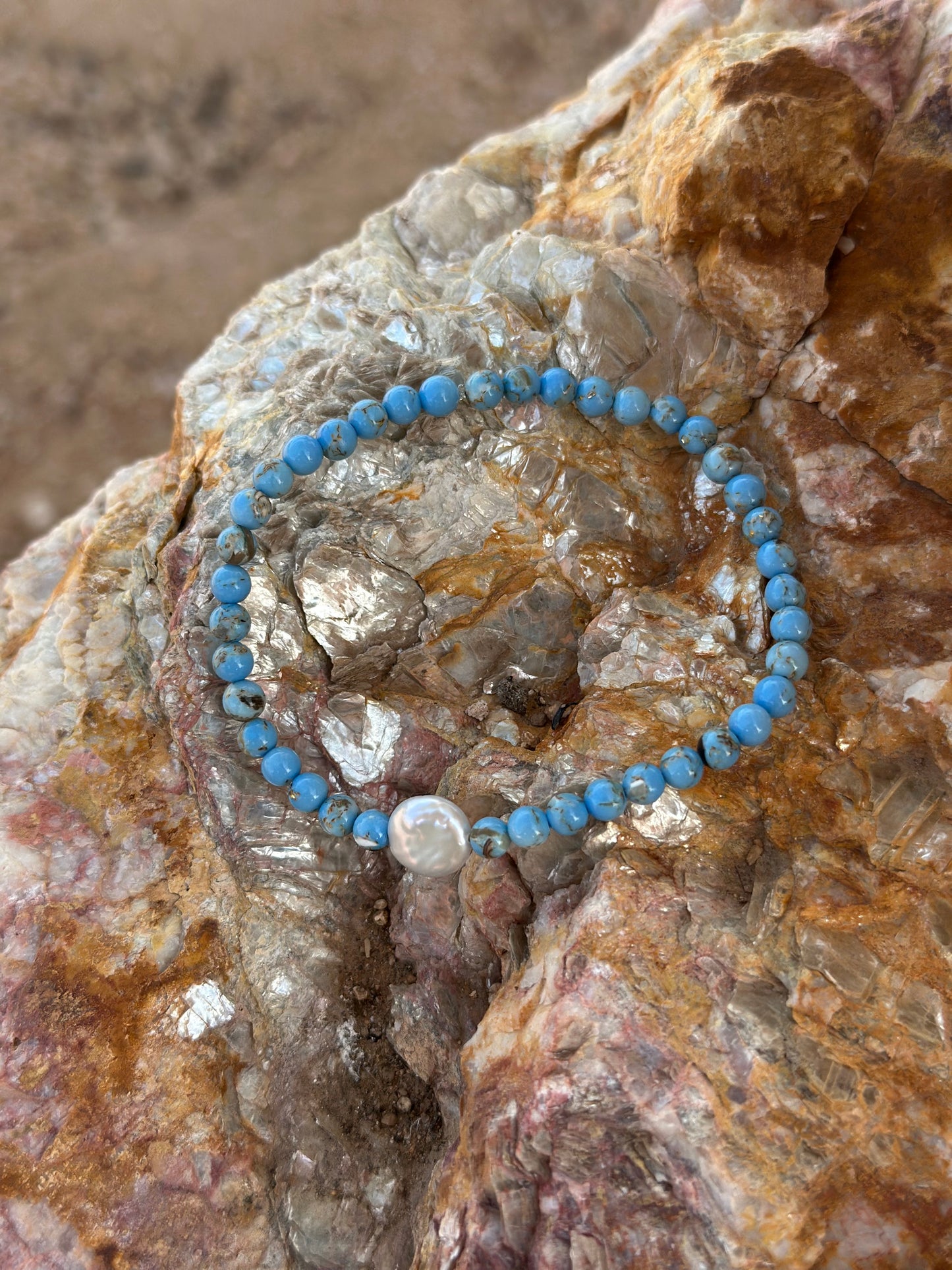 Manmade Turquoise and Freshwater Pearl Bracelets