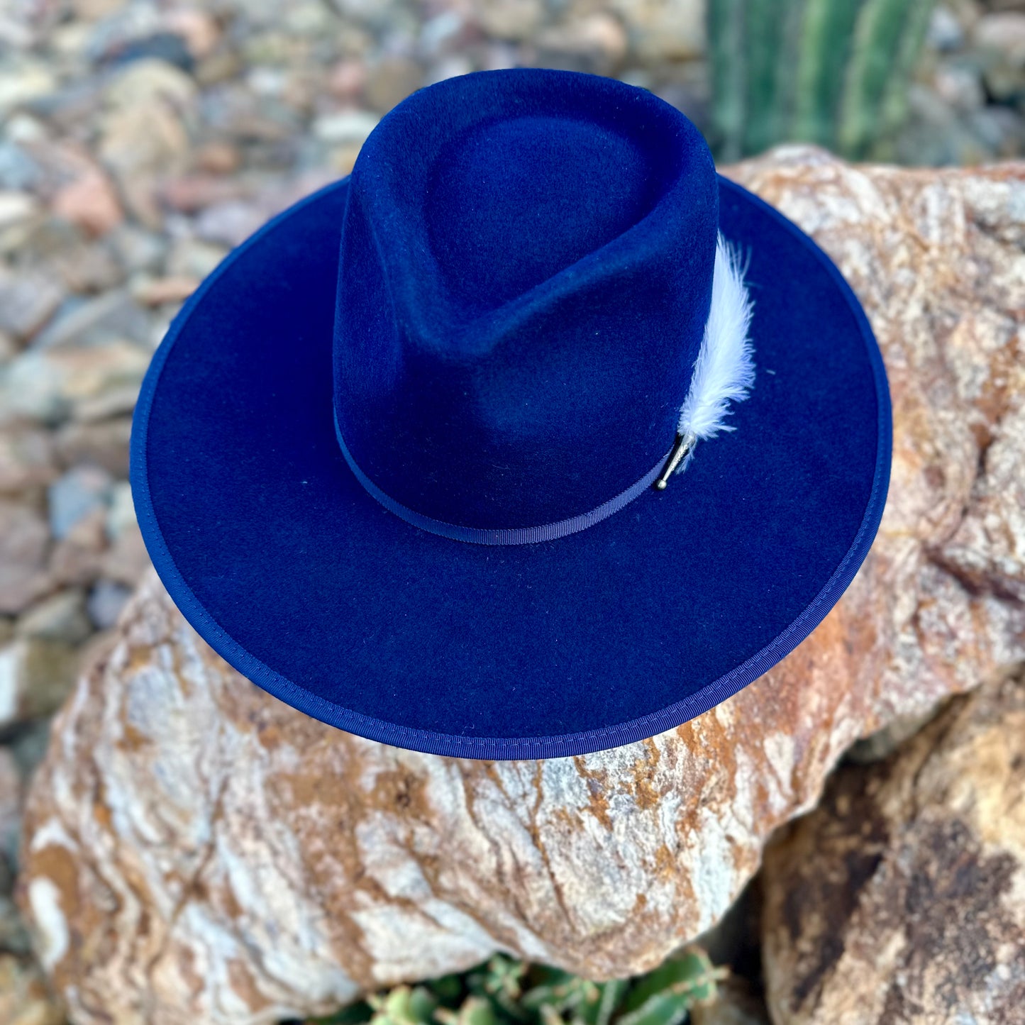 Navy Rancher Wool Hat and Bolo Tie Feather Hat Pin Western Cowboy Hat