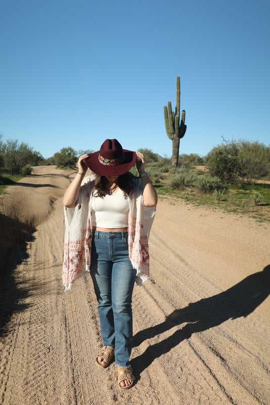 Burgundy Embroidered Desert Bloom Wool Hat