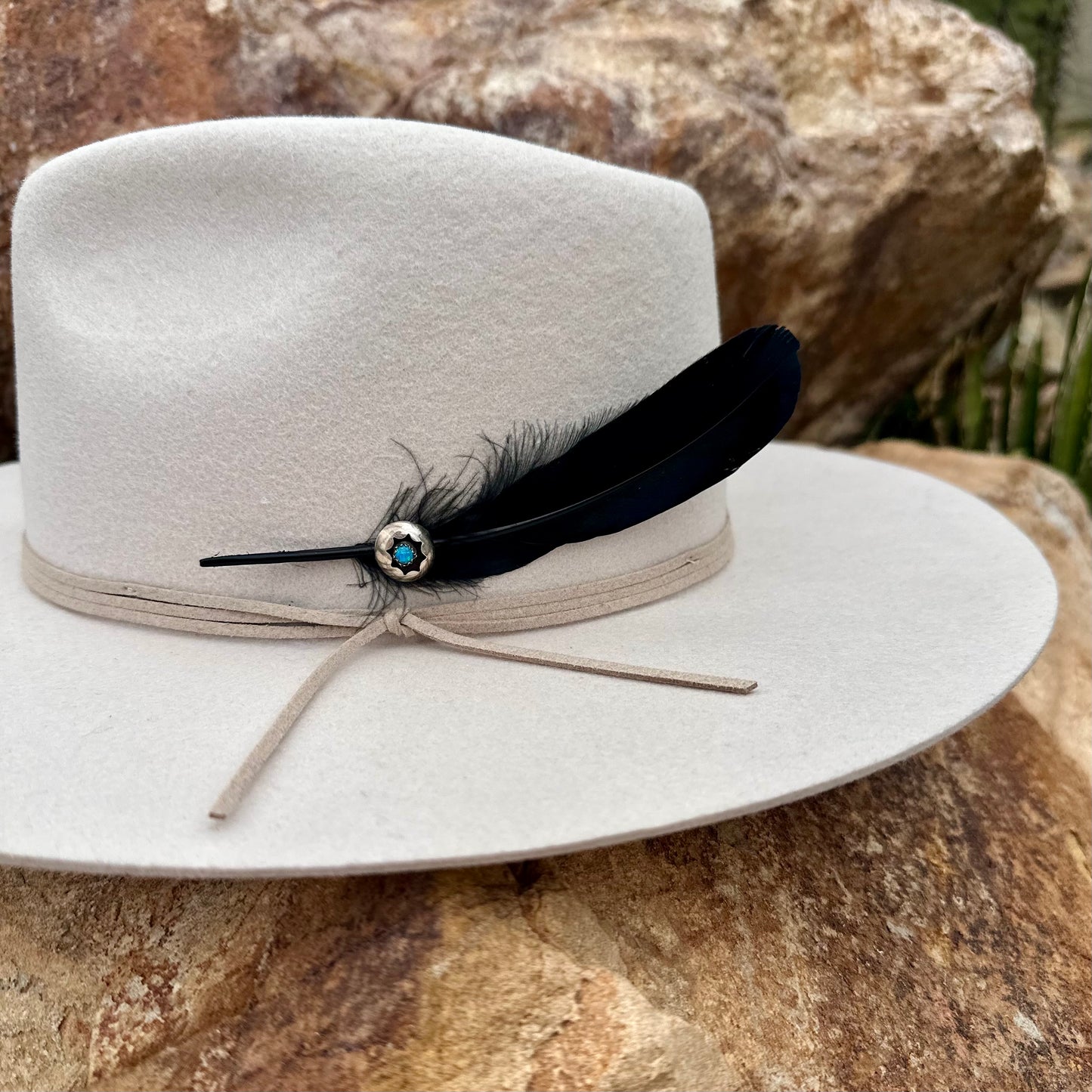 Upcycled Navajo Blue Opal & Black Feather Removable Hat Pin