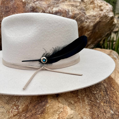 Upcycled Navajo Blue Opal & Black Feather Removable Hat Pin