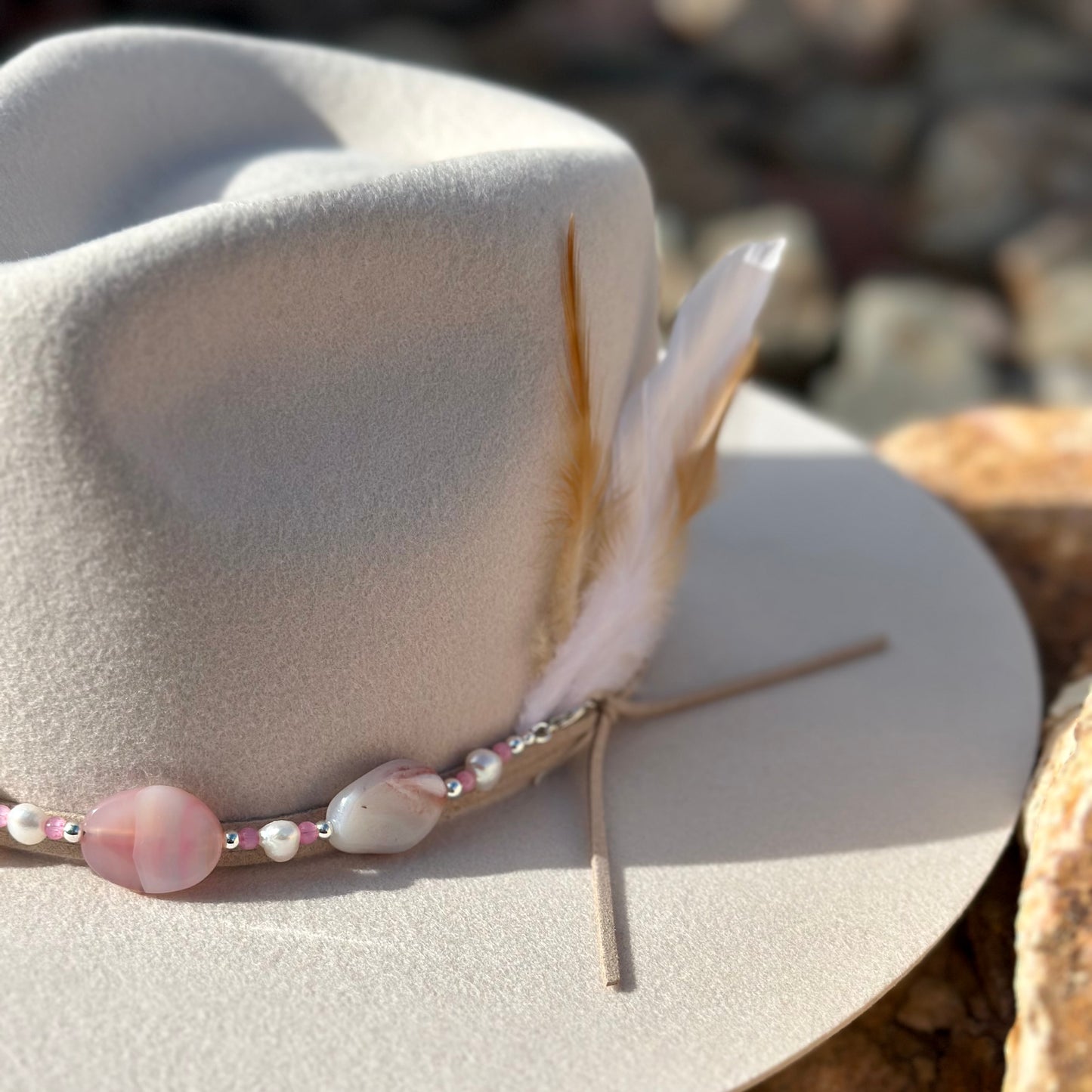 Pearl and Pink Agate Hat Band