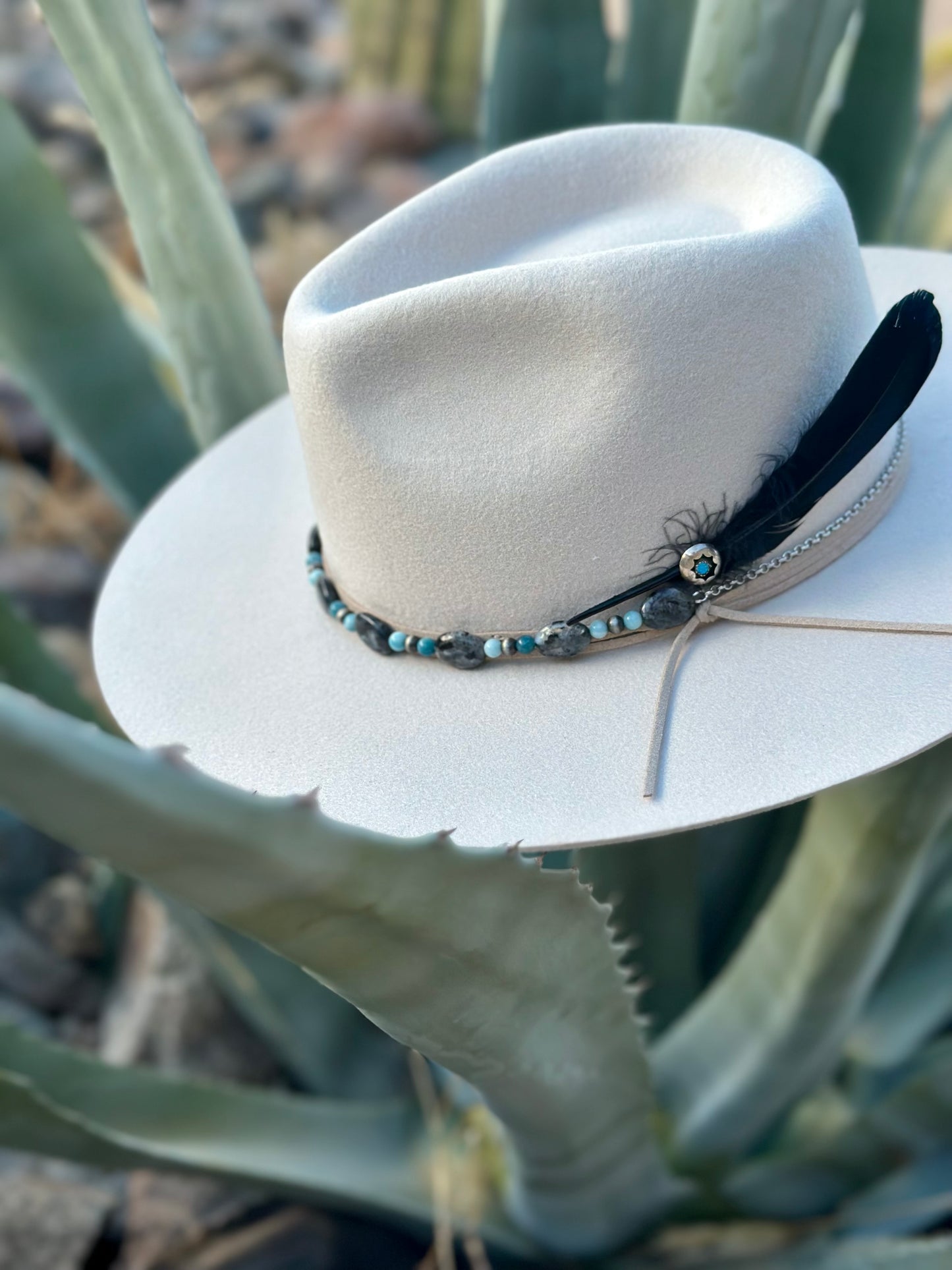 Black Labradorite Larvikite Faux Navajo Hat Band
