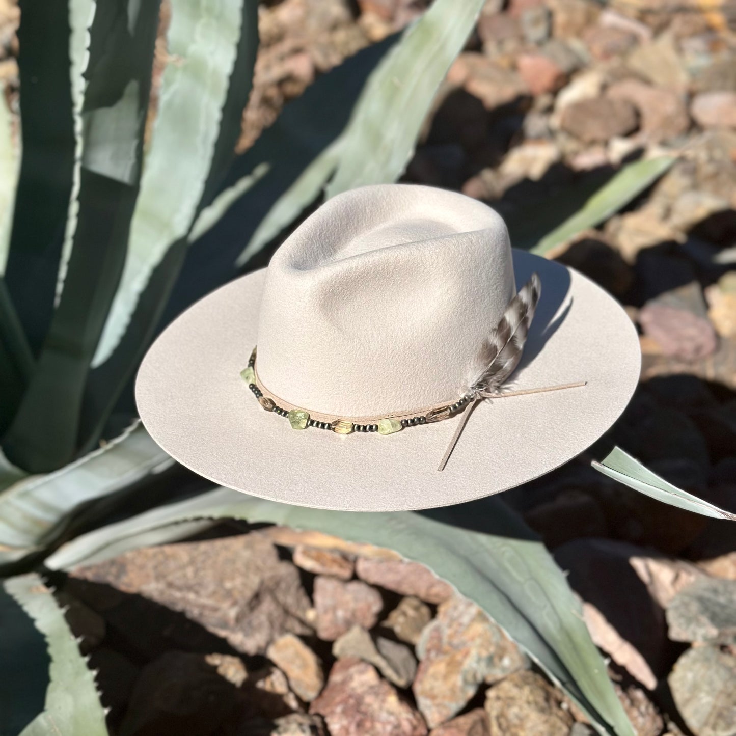 Faux Navajo Pearls, Prehnite and Smoky Quartz Hat Band
