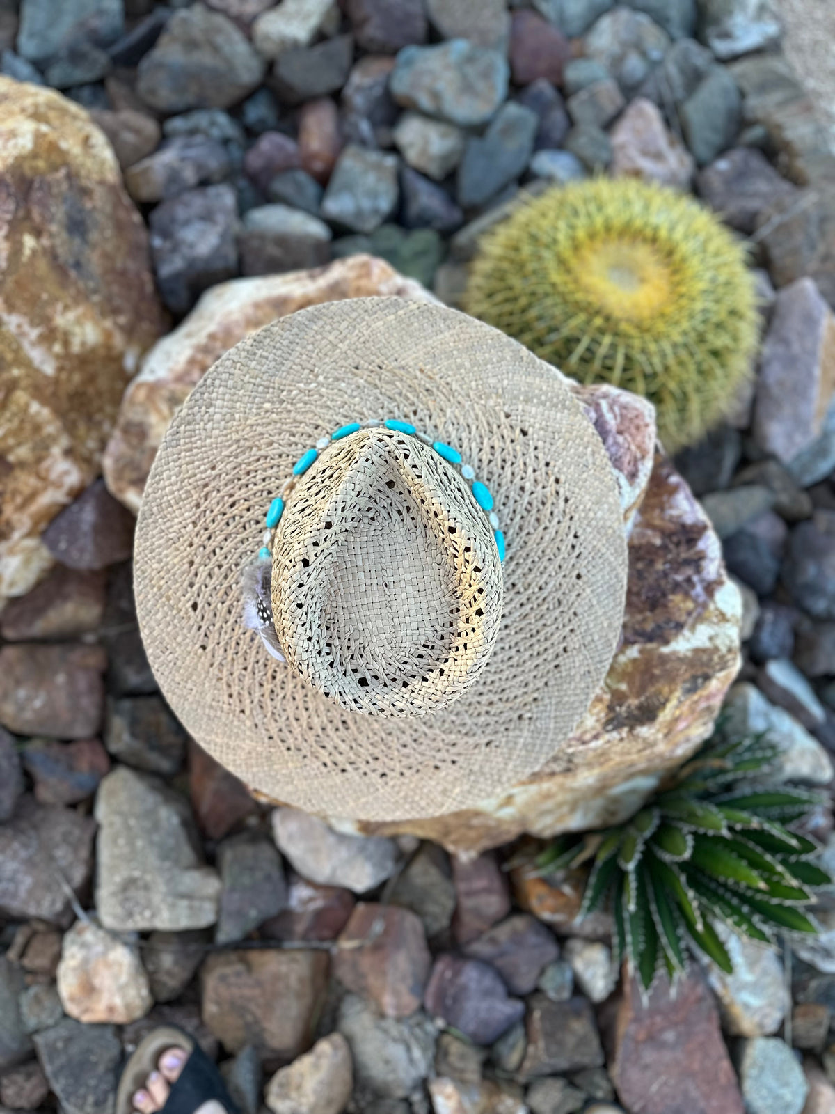 Turquoise and Pearl Straw Rancher Hat