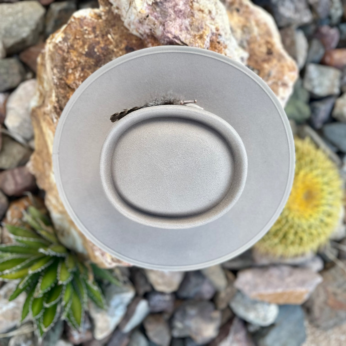 Desert Dove Taupe Wool Gambler Hat with Removable Feather Hat Pin