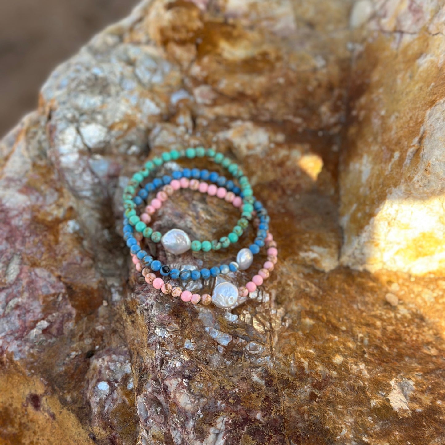Manmade Turquoise and Freshwater Pearl Bracelets