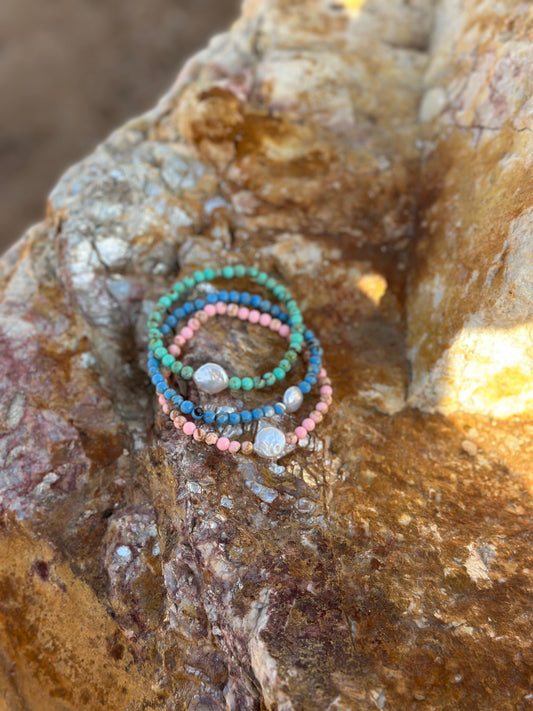 Manmade Turquoise and Freshwater Pearl Bracelets