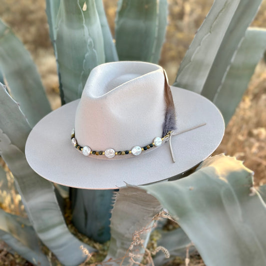 White Freshwater Pearl and Tigers Eye Hat Band