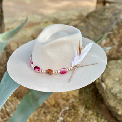 Pink Striped Agate and Jade Hat Band