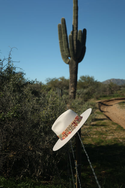 White Embroidered Desert Bloom Wool Hat