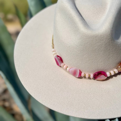 Pink Striped Agate and Jade Hat Band