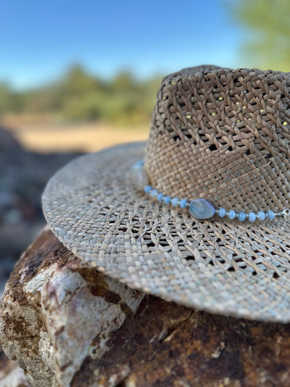 Blue Fire Agate and Jade Rondelle Straw Rancher Hat
