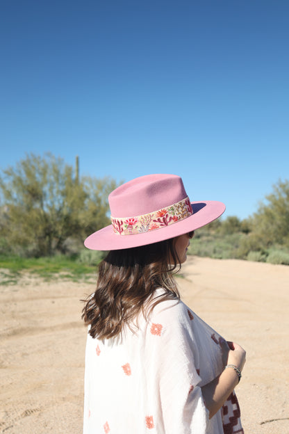 Pink Embroidered Desert Bloom Wool Hat
