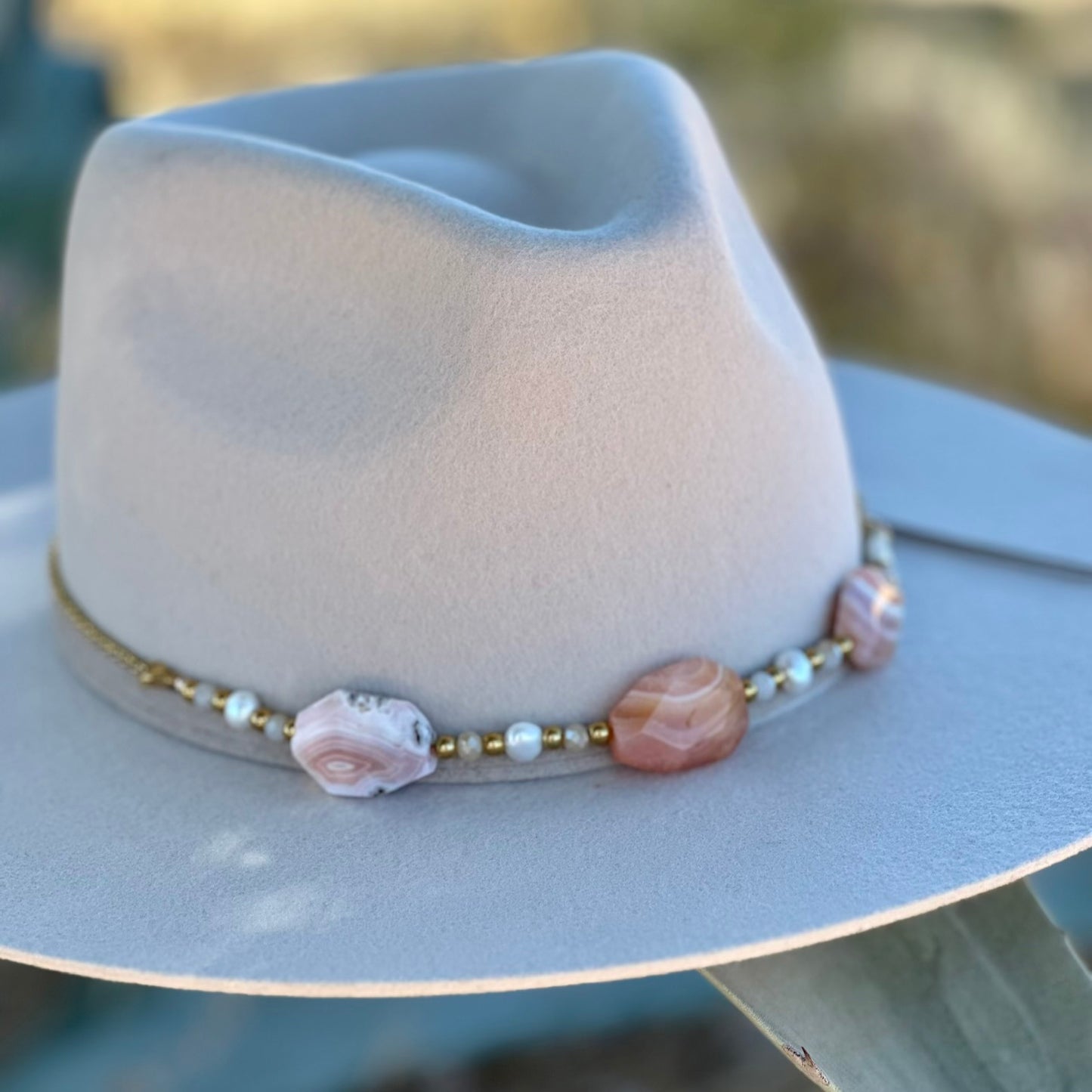 Botswana Agate Freshwater Pearl Hat Band
