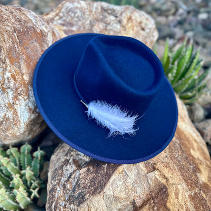 Navy Rancher Wool Hat and Bolo Tie Feather Hat Pin Western Cowboy Hat