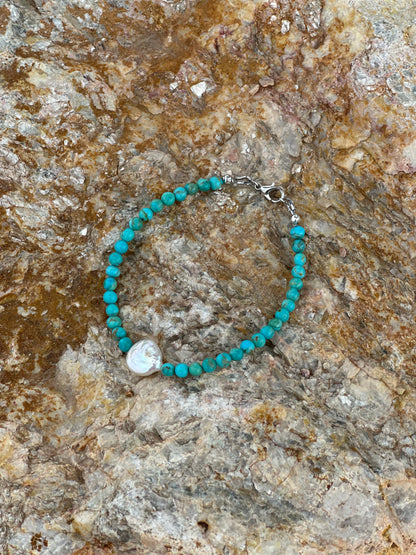 Kingman Turquoise & Pearl Bracelet