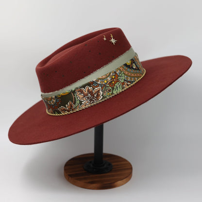 Handmade Libra watermelon tourmaline birthstone hat. A meaningful zodiac gift with western, one-of-a-kind style.