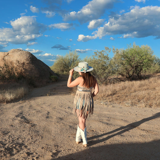 Handmade Pisces Aquamarine birthstone hat. A meaningful zodiac gift with western, one-of-a-kind style.