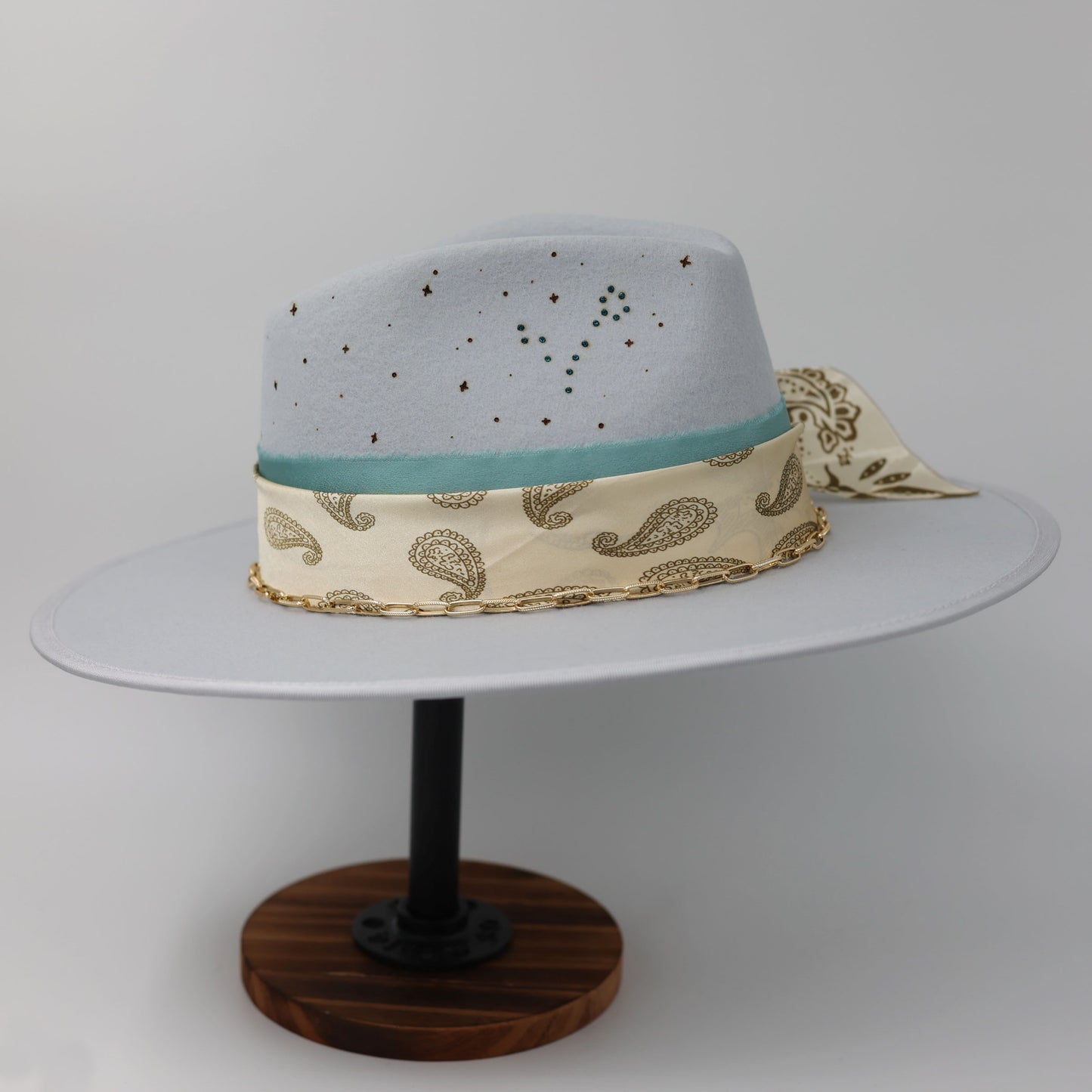 Handmade Pisces Aquamarine birthstone hat. A meaningful zodiac gift with western, one-of-a-kind style.