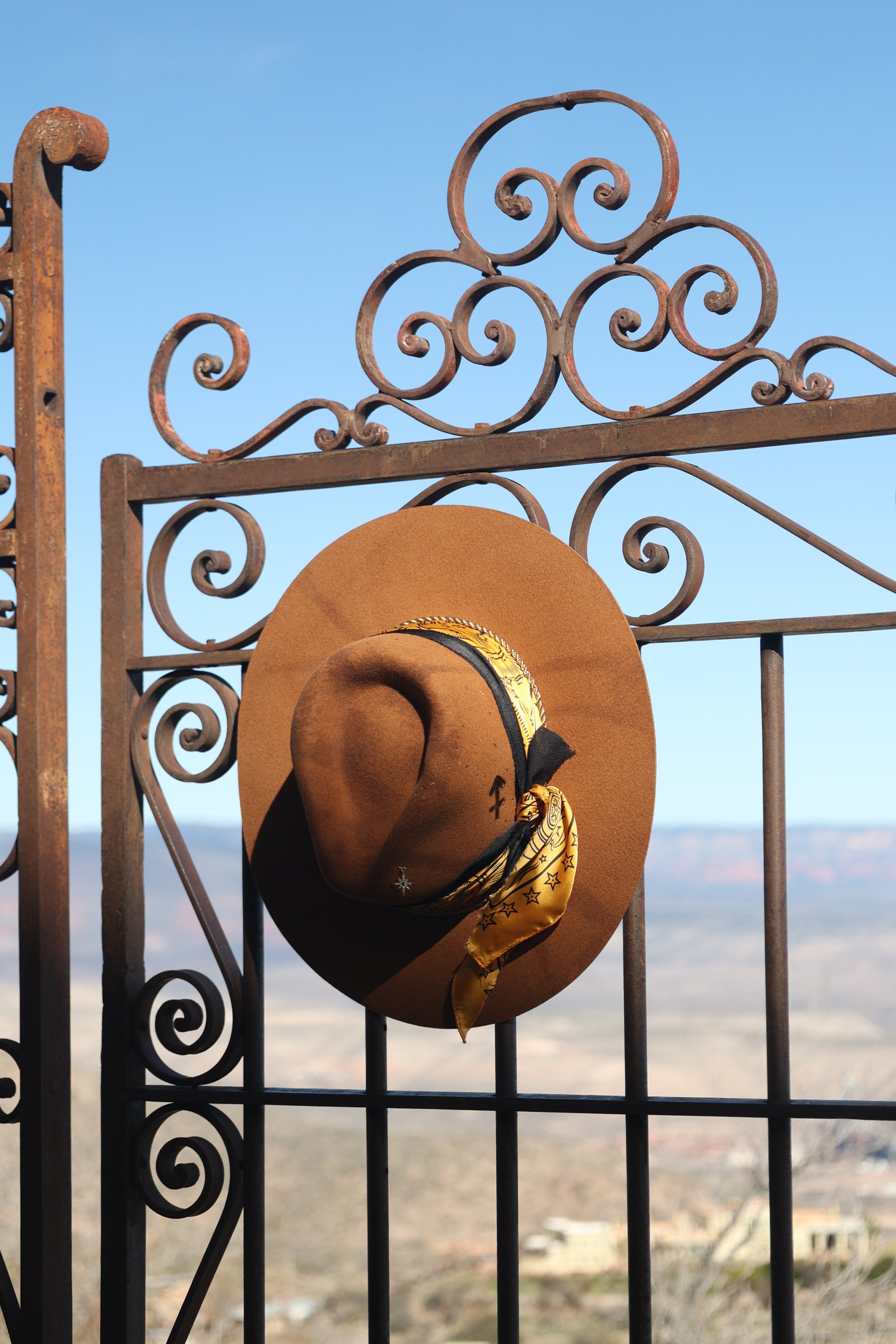 Handmade Sagittarius yellow topaz birthstone hat. A meaningful zodiac gift with western, one-of-a-kind style.