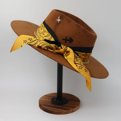 Handmade Sagittarius yellow topaz birthstone hat. A meaningful zodiac gift with western, one-of-a-kind style.