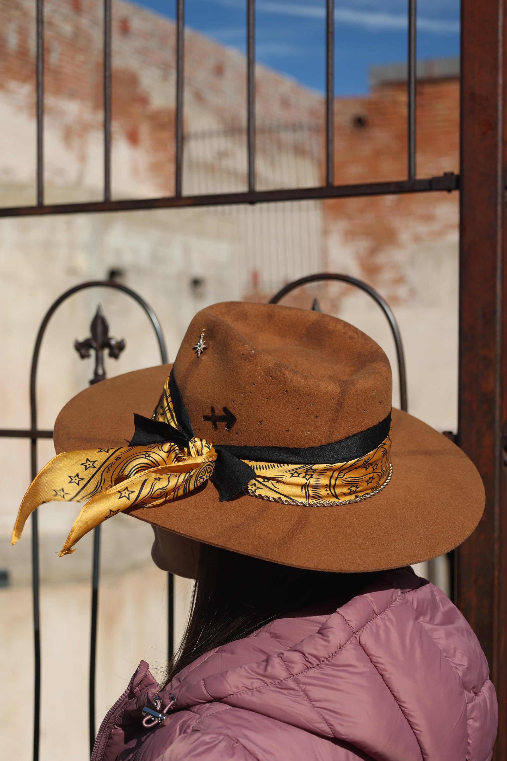 Handmade Sagittarius yellow topaz birthstone hat. A meaningful zodiac gift with western, one-of-a-kind style.