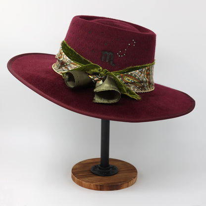 Handmade Scorpio Tourmaline birthstone hat. A meaningful zodiac gift with western, one-of-a-kind style.