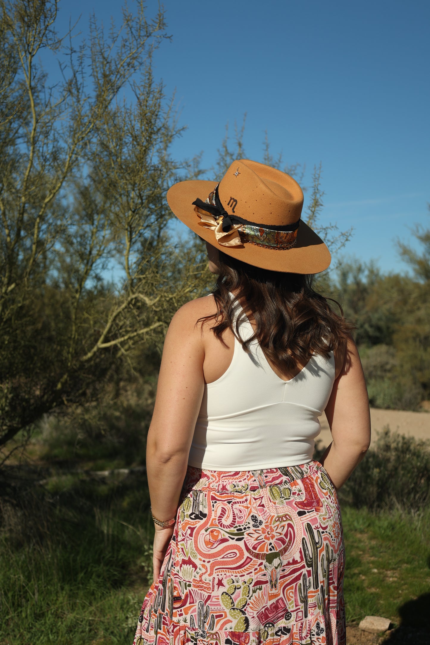 Handmade Scorpio topaz birthstone hat. A meaningful zodiac gift with western, one-of-a-kind style.