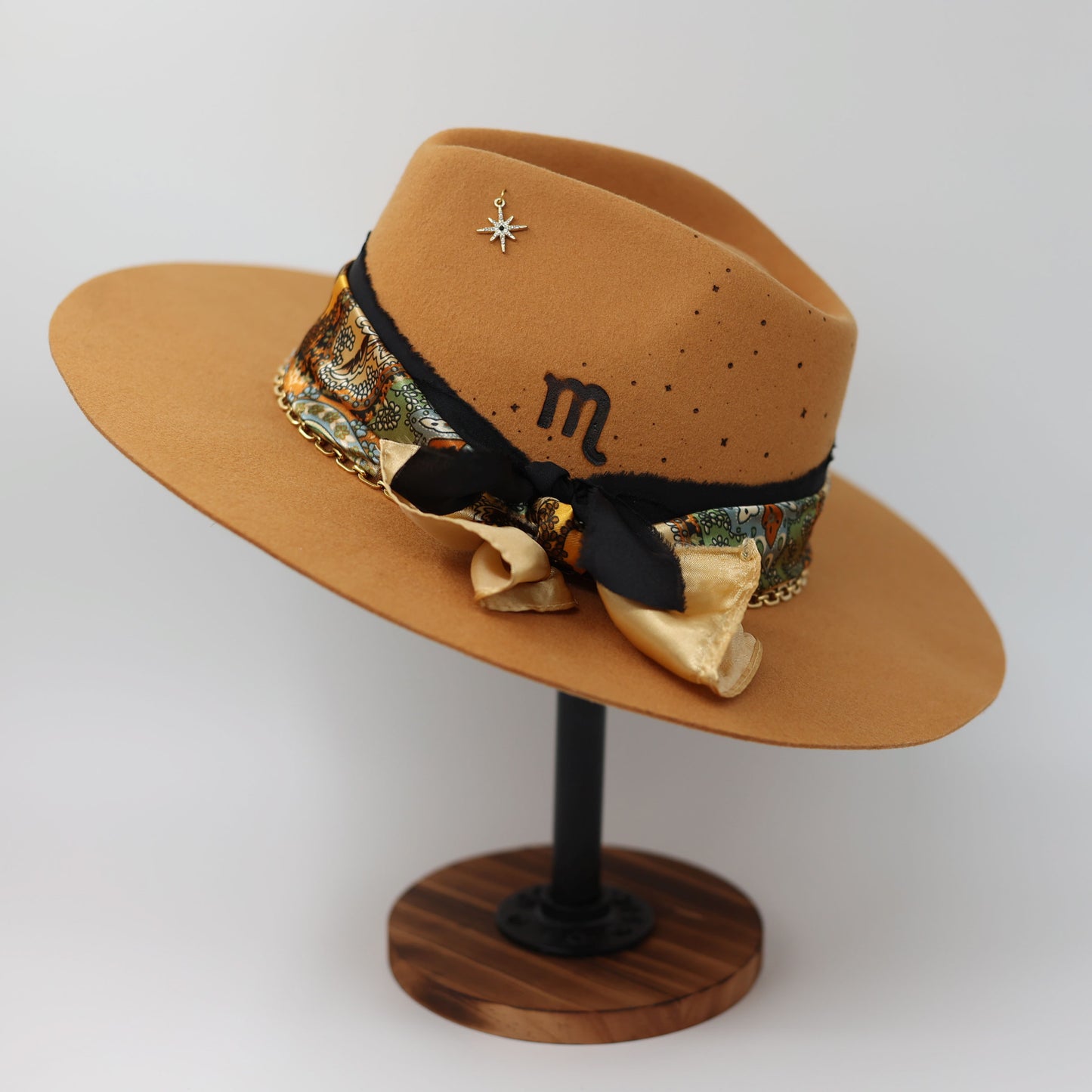 Handmade Scorpio topaz birthstone hat. A meaningful zodiac gift with western, one-of-a-kind style.