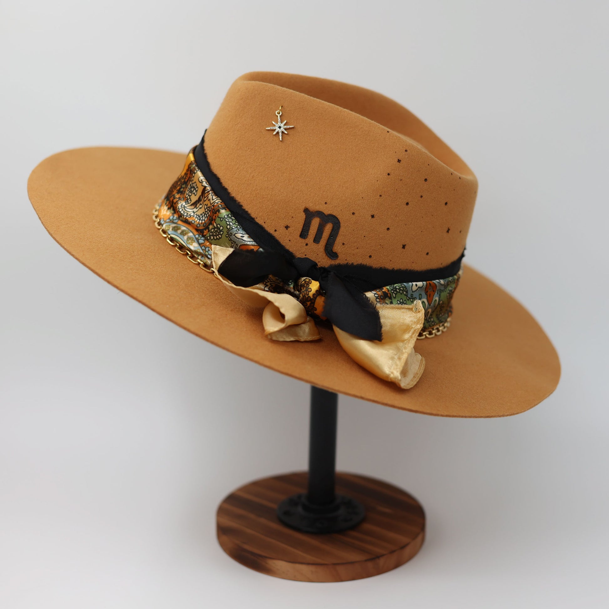 Handmade Scorpio topaz birthstone hat. A meaningful zodiac gift with western, one-of-a-kind style.
