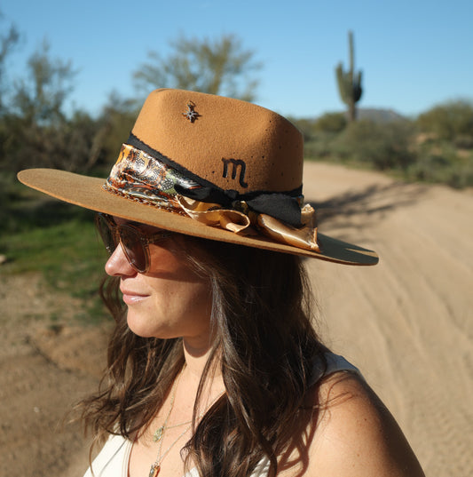 Handmade Scorpio topaz birthstone hat. A meaningful zodiac gift with western, one-of-a-kind style.